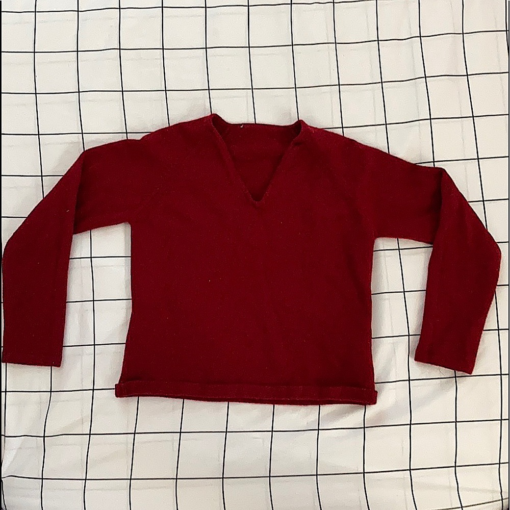 Red long sleeved wool crop top